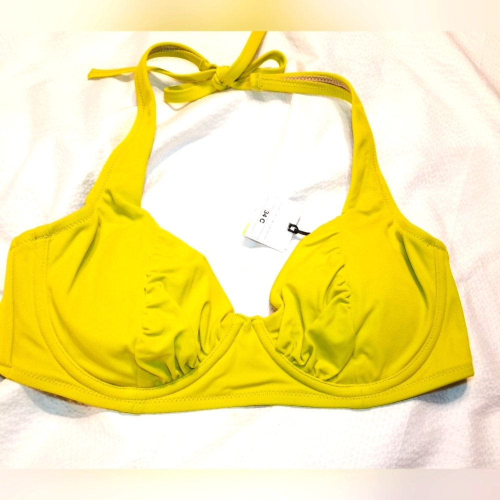 NWT 34C UNDERWIRE SCUBA STYLE HALTER TIE REMOVABLE PADDING SWIM BIKINI BRA TOP